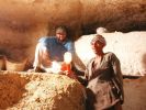 Siesta in the burial chamber Abusir South, mastaba of judge Inti). © Archive of the Czech Institute of Egyptology, Kamil Voděra.